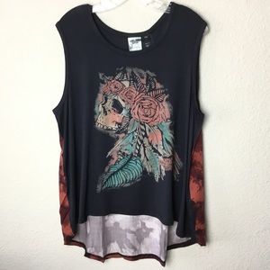 New HARLEY-DAVIDSON Skull Floral Crown Top - XXL